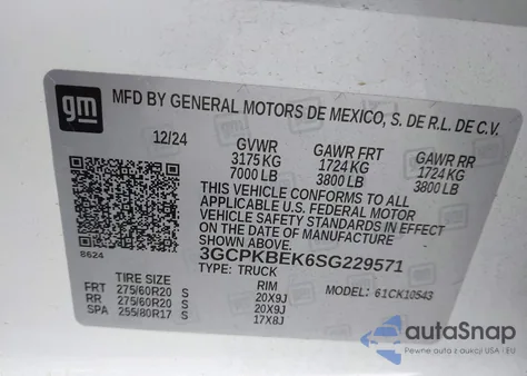 2025 Chevrolet Silverado 1500 4Wd Short Bed Custom из США, поврежденный, VIN 3GCPKBEK6SG229571